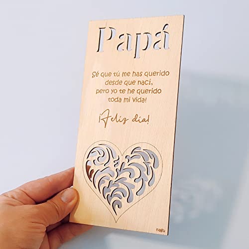 ES - PADRE Tarjeta para el día del padre, tarjeta de cumpleaños de Regalo para el papá, tarjeta de felicitación de madera, regalo para el cumpleaños de papá o aniversario