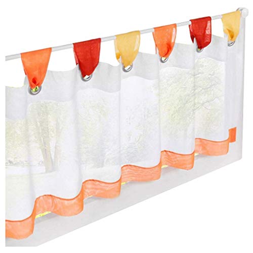 ESLIR - Visillo con trabillas, cortina de cocina, transparente, corta, de gasa, naranja, altura x anchura, 45 x 90 cm, 1 pieza