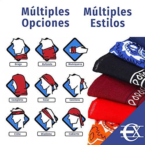 EUROXANTY Bandana 100% Algodón | Pañuelo para el Cuello, Cabeza, Muñeca | Diseño Único | Pañuelos para Moda y Deporte | Rojo |