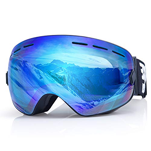 EXP VISION Gafas para esquí y snowboard para hombres y mujeres jóvenes con protección UV400 y antivaho con lentes duales para la nieve (azules)