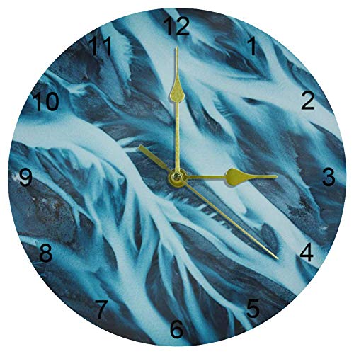 EZIOLY Reloj de pared con mapa topográfico azul, 25,4 cm, silencioso, sin garrapatas, funciona con pilas, reloj de pared redondo para el hogar/oficina/escuela