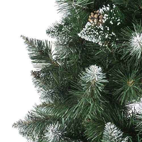 FAIRYTREES Árbol de Navidad Artificial, Pino Verde Natural Cubierto de Nieve, PVC, con piñas Naturales, Soporte de Madera, 180cm, FT04-180