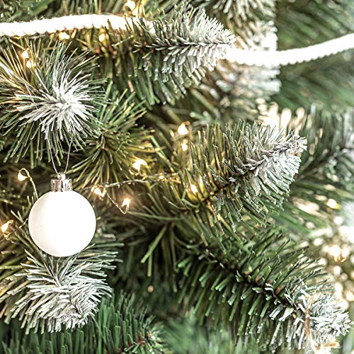 FAIRYTREES Árbol de Navidad Artificial, Pino Verde Natural Cubierto de Nieve, PVC, con piñas Naturales, Soporte de Madera, 180cm, FT04-180