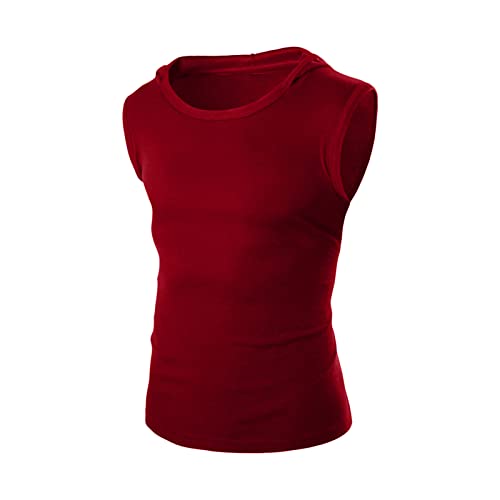 Fashion Casual Button Chaleco Encapuchado Tops Sleeveless Breathable Elastic Close - Fitness Sleeveless Men & Tank Tops (Red, XL)
