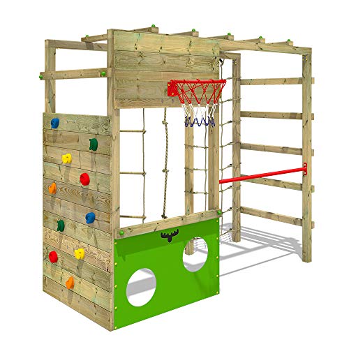 FATMOOSE Parque infantil de madera CleverClimber Área de juegos da exterior, pared de escalada Sueco con arenero y pared de escalada para niños