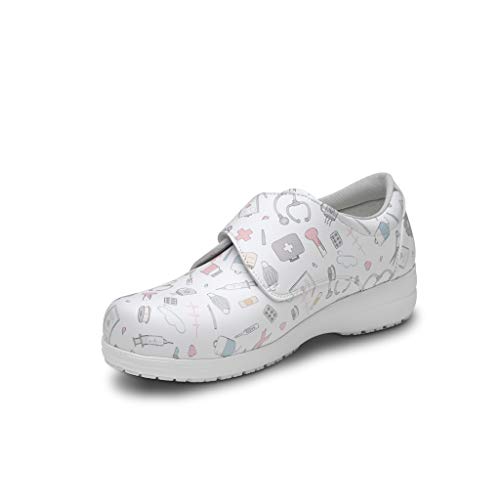 FELIZ CAMINAR - Zapatos Estampados Sanitarios Atom Sanitario/Antideslizantes y Cómodos para Mujer/Clínicas, Veterinarios, Hospital, Geriátricos (38)