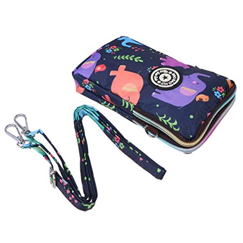 FENICAL bolso del teléfono con cremallera bolso con estampado de flores bolso de hombro de moda bolso del teléfono móvil para mujer bolsos colgantes para compras en viajes (elefante colorido)