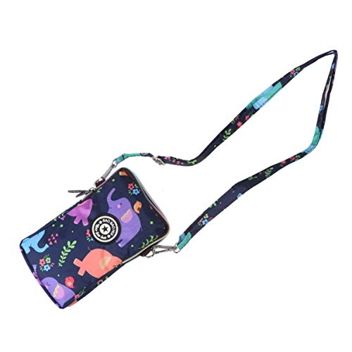 FENICAL bolso del teléfono con cremallera bolso con estampado de flores bolso de hombro de moda bolso del teléfono móvil para mujer bolsos colgantes para compras en viajes (elefante colorido)