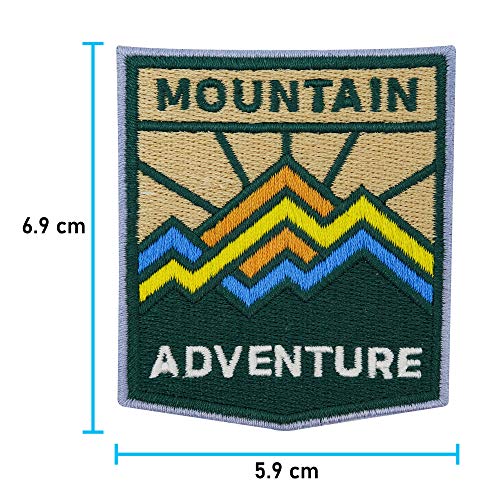 Finally Home Adventure Collection - Parches termoadhesivos con diseño de montañas verdes de montaña aventurera con sol, para exteriores, también adecuados para mochilas