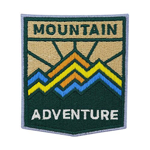 Finally Home Adventure Collection - Parches termoadhesivos con diseño de montañas verdes de montaña aventurera con sol, para exteriores, también adecuados para mochilas