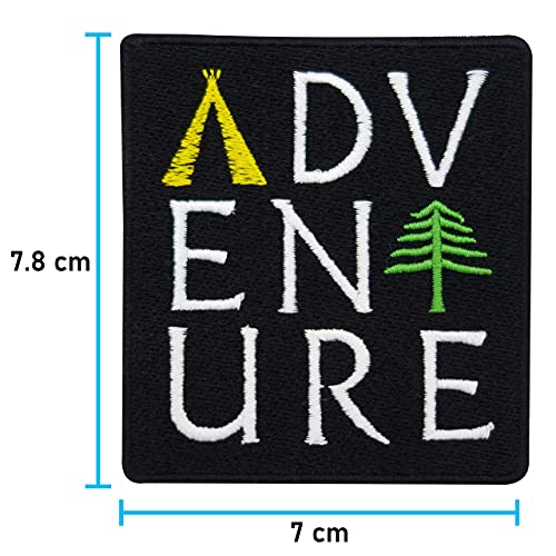Finally Home Parche termoadhesivo con texto "Adventure Adventure Adventure", diseño de árbol, tienda de campaña, parche para planchar
