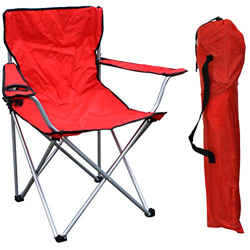 FineHome Silla de camping, pescador, silla plegable, silla de director, silla de director, color rojo, incluye soporte para bebidas y bolsa, soporta hasta 120 kg