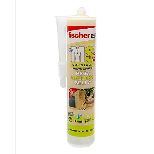 fischer | polímero silicona beige MS PLUS. Sellador adhesivo antimoho para juntas bañera, ventanas, grietas. Pegamento fuerte. (290ml)
