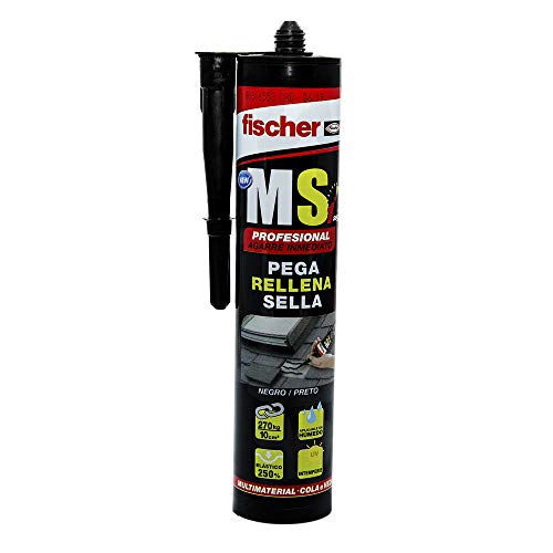 fischer - polímero silicona negra MS Profesional multiusos, adhesivo sellador para juntas y pegado interior y exterior. Pegamento fuerte. (290ml)