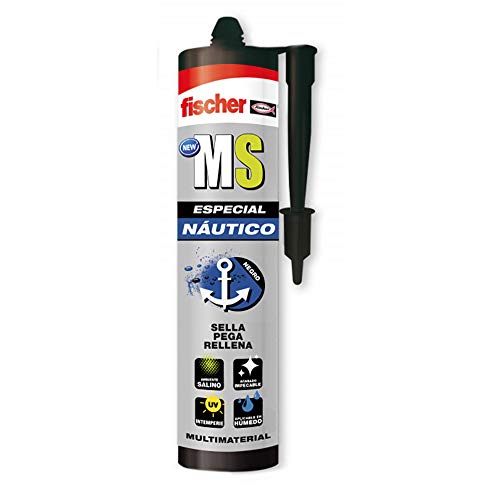 fischer | sellante adhesivo polímero silicona negra MS náutico, masilla antihumedad, sellador juntas, ventanas, ducha para barcos (290ml)