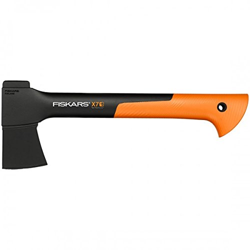 Fiskars Juego de hacha universal X7-XS, con afilador de cuchillos y hacha, longitud: 35,5 cm, negro/naranja, 1020183
