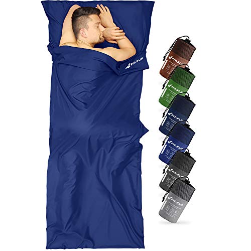Fit-Flip Sábana Saco de Dormir Ligero de Microfibra, Sábana de Viaje, Saco de Dormir térmico, Saco de Dormir Compacto con Cremallera, Saco de Dormir Ligero - Color: Azul