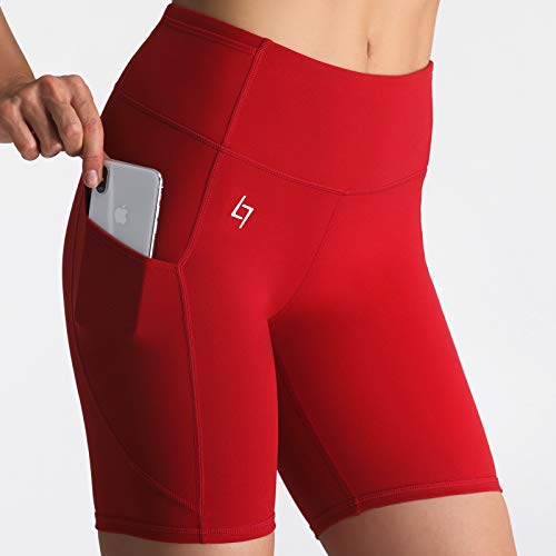 FITTIN Pantalones cortos de entrenamiento para mujer con bolsillo – Pantalones de yoga para correr, deportes, fitness, gimnasio - rojo - Small
