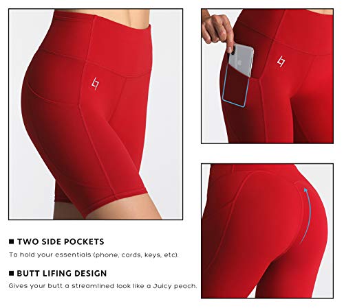 FITTIN Pantalones cortos de entrenamiento para mujer con bolsillo – Pantalones de yoga para correr, deportes, fitness, gimnasio - rojo - Small