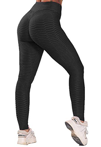 FITTOO Leggings Push Up Mujer Mallas Pantalones Deportivos Alta Cintura Elásticos Yoga Fitness #5 Negro Mediana