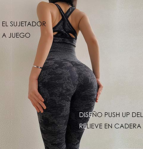 FITTOO Leggings Sin Costuras Mallas Mujer Pantalon Deportivo Alta Cintura Yoga Elásticos Seamless Negro X-Chica