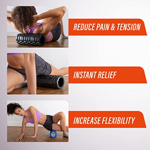 Foam Roller - Rodillo de espuma para masaje muscular (Libro de ejercicios incluido) diseño de rejilla para accionar la terapia de puntos para el dolor de espalda y los músculos de las piernas - 33 x 14 cm