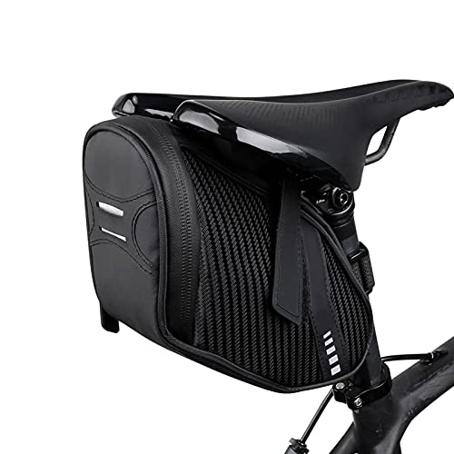 FralnFit Bolsa de sillín de bicicleta de gran capacidad, bolsa de bolsa de cuadro de bicicleta impermeable, bolsa de bicicleta reflectante para bicicleta MTB de carretera de montaña (negro)