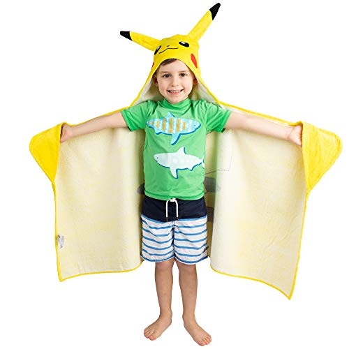 Franco Kids toalla de baño y playa de algodón suave con capucha envolvente, 24 pulgadas x 50 pulgadas, Pokemon Pikachu