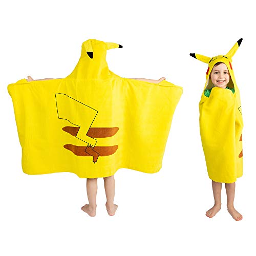 Franco Kids toalla de baño y playa de algodón suave con capucha envolvente, 24 pulgadas x 50 pulgadas, Pokemon Pikachu