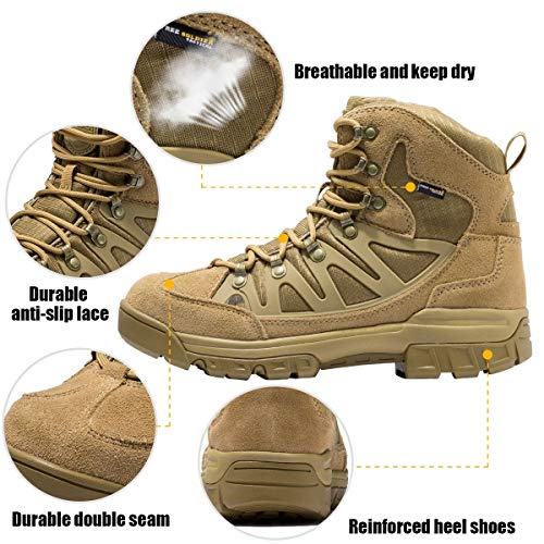 FREE SOLDIER Botas tácticas de Tiro Medio Alto Zapatos de Trekking de Invierno Botas de Cuero, Hombre(Cuero Negro,43 EU)