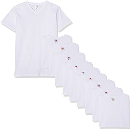 Fruit of the Loom V-Neck Valueweight Camiseta, Blanco, L (Pack de 10) para Hombre