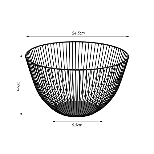 Frutero Negro 24.5CM Frutero de Alambre de Metal con un Moderno Estilo Decorativo y Estilo Geométrico para Almacenamiento y Decoración