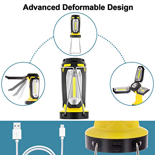 Fulighture Lámpara LED para camping, recargable por USB, con banco de energía y soporte, multifunción, portátil y plegable, 6 modos de luz para senderismo, emergencia, pesca nocturna, IP66 impermeable