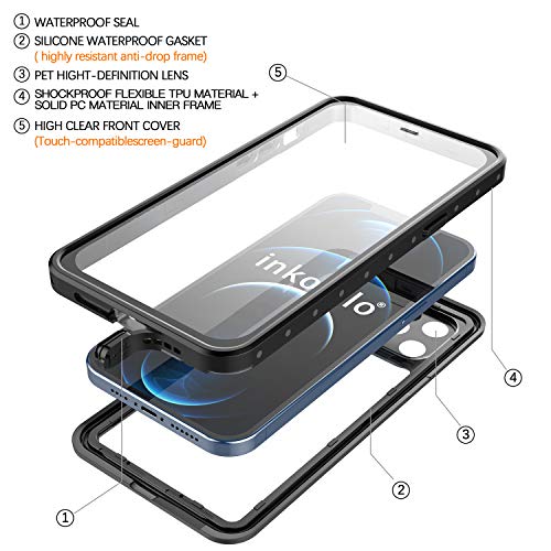 Funda Impermeable iPhone 12 Pro MAX Protección Funda IP68 Waterproof 360-Grados Case Protectora Anti-Golpes Anti-rasguños Carcasa con Correa Flotante para Apple iPhone 12 Pro MAX (Negro Mate/Naranja)