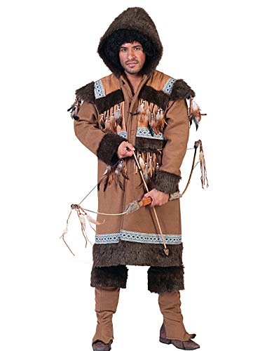 Funny Fashion Disfraz de Hombre Esquimal Nalu Talla 48/50 (M) Abrigo Calentadores de Pierna marrón Alaska Carnaval de esquimales