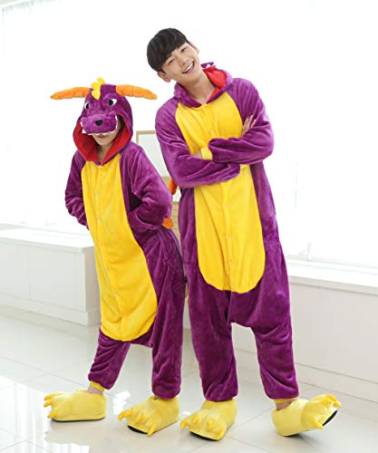 FunnyCos Pijama de una pieza de animal, para adultos, unisex, para Halloween, cosplay o salón Dragón lila. S