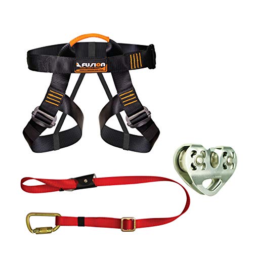 Fusion Climb Pro Backyard Zip Line Kit Harness FK-A-HLT-01 Paquete de Carrito de cordón, Unisex Adulto, Negro, Talla única