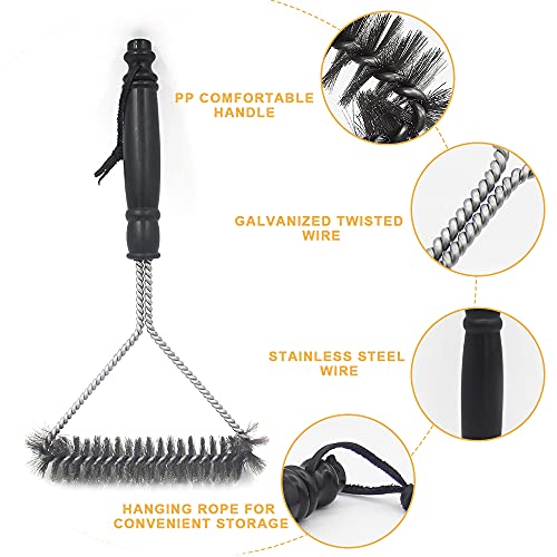Fyfjur Fyfjur BBQ Cleaning Wire Brush, BBQ Brush Cleaner, Heavy Duty Grill Brush, BBQ Oven Cleaner, 2 in 1 Pointed Tail Wire BBQ Brush + Stainless Steel Curl Grill Brush Barbecue Cleaning Kit(Black)