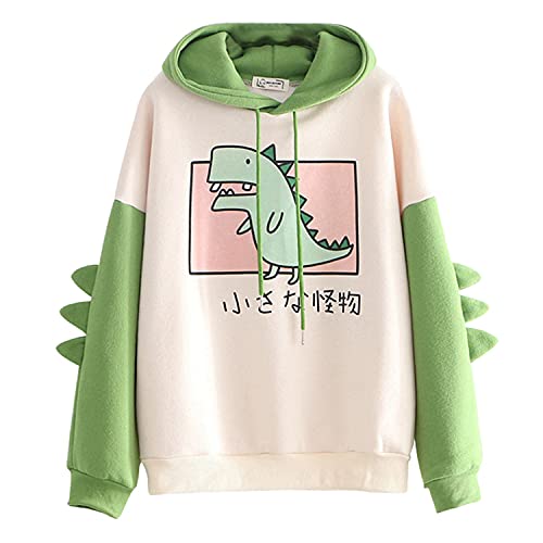 G-Anica Sudadera con Capucha para Mujer Dibujos Dinosaurio Estampado Manga Larga Pullover Sweatshirt Loose Casual Sport Hoodie Top Streetwear