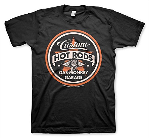 Gas Monkey Garage Oficialmente Licenciado Custom Hot Rods Hombre Camiseta (Negro), X-Large