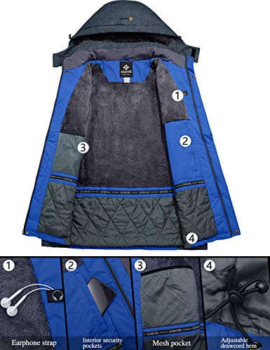 GEMYSE Chaqueta de Esquí Impermeable de Montaña para Hombre Abrigo de Invierno de Lana Antiviento con Capucha (Gris Azul,XL)