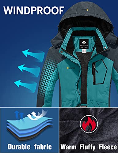 GEMYSE Chaqueta de Esquí Impermeable de Montaña para Mujer Abrigo de Invierno de Lana Antiviento con Capucha (Gris Azul Claro,M)