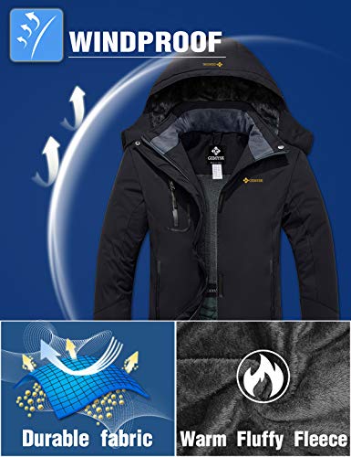 GEMYSE Chaqueta de Esquí Impermeable de Montaña para Mujer Abrigo de Invierno de Lana Antiviento con Capucha (Negro,L)