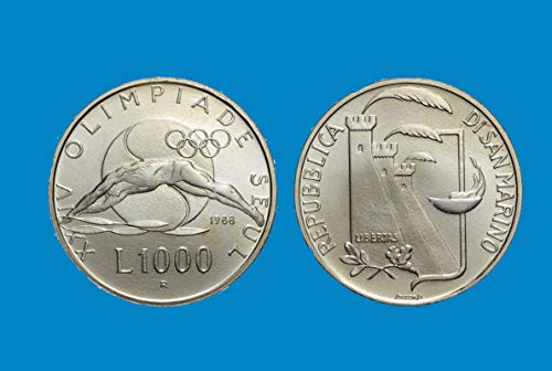 Generico Oimpia Calgary y Seul 1988 - Moneda de plata 1000 Lire San Marino en llavero de hombre