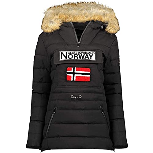 Geographical Norway Belinda Lady – Parka cálida para mujer – Abrigo impermeable con capucha de piel – Abrigo cortavientos – Chaqueta de forro cálido para mujer (Negro, L)