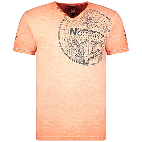 Geographical Norway Jimerable Men – Camiseta de Manga Corta para Hombre – Camiseta Moderna – Cuello en V Estampado, Corte Regular – Ropa de Manga Corta Marca Tops Classic (Coral, L)