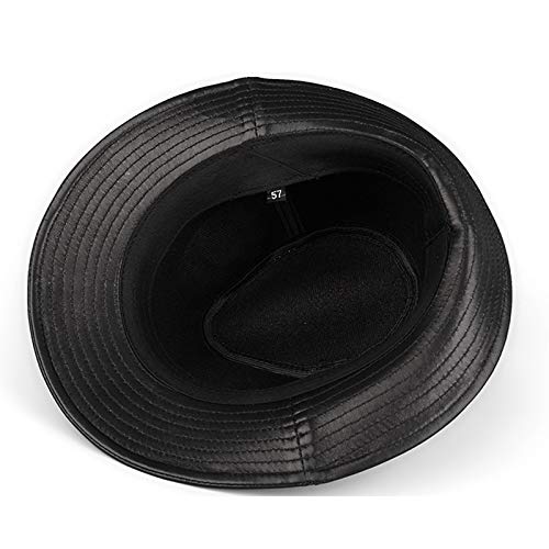 G&F Hombres Sombrero Fedora Trilby Panamá Gorra Jazz Cuero Negro ala Grande Sombreros Caballero (Color : Black, Size : 58)