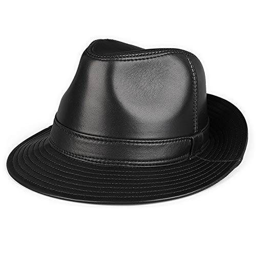 G&F Hombres Sombrero Fedora Trilby Panamá Gorra Jazz Cuero Negro ala Grande Sombreros Caballero (Color : Black, Size : 58)
