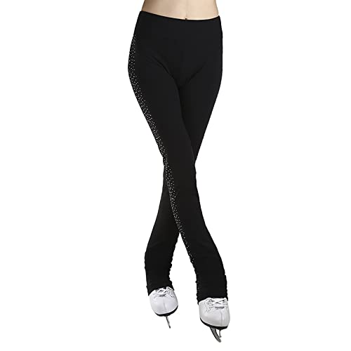 G&F Pantalones Patinaje sobre Hielo con Pedrería Vellón Cálido Mallas Patinaje Artístico para Mujeres Invierno (Color : Black-Thin, Size : S)