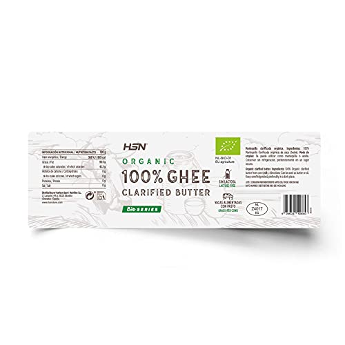 Ghee Orgánico de HSN | 100% Mantequilla Clarificada BIO de Vaca | Con Certificado Ecológico de la Unión Europea | Procedente de vacas alimentadas con pasto | No GMO | Sin Sal ni Lactosa | 200 gr